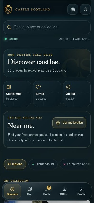 Castle app castle discovery screen