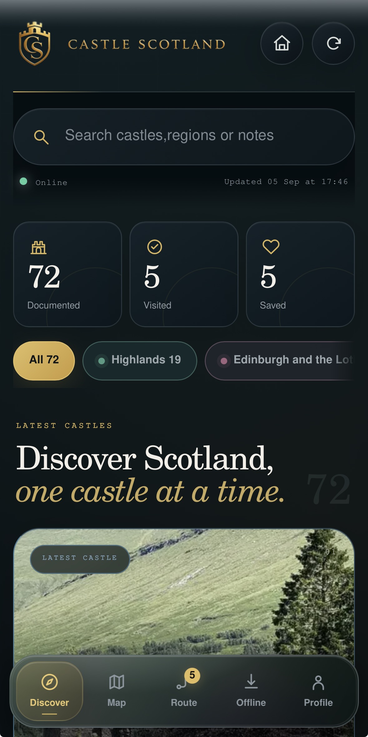 Castle app castle discovery screen
